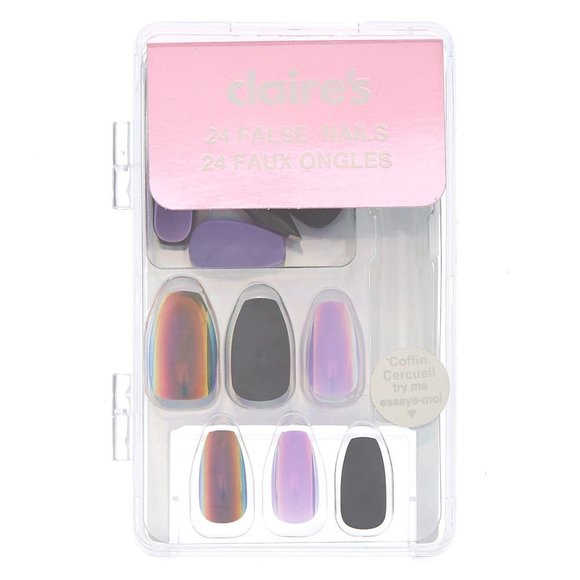 NEW Matte Chrome Coffin Faux Nail Set, 24 Pack - Picture 5 of 5